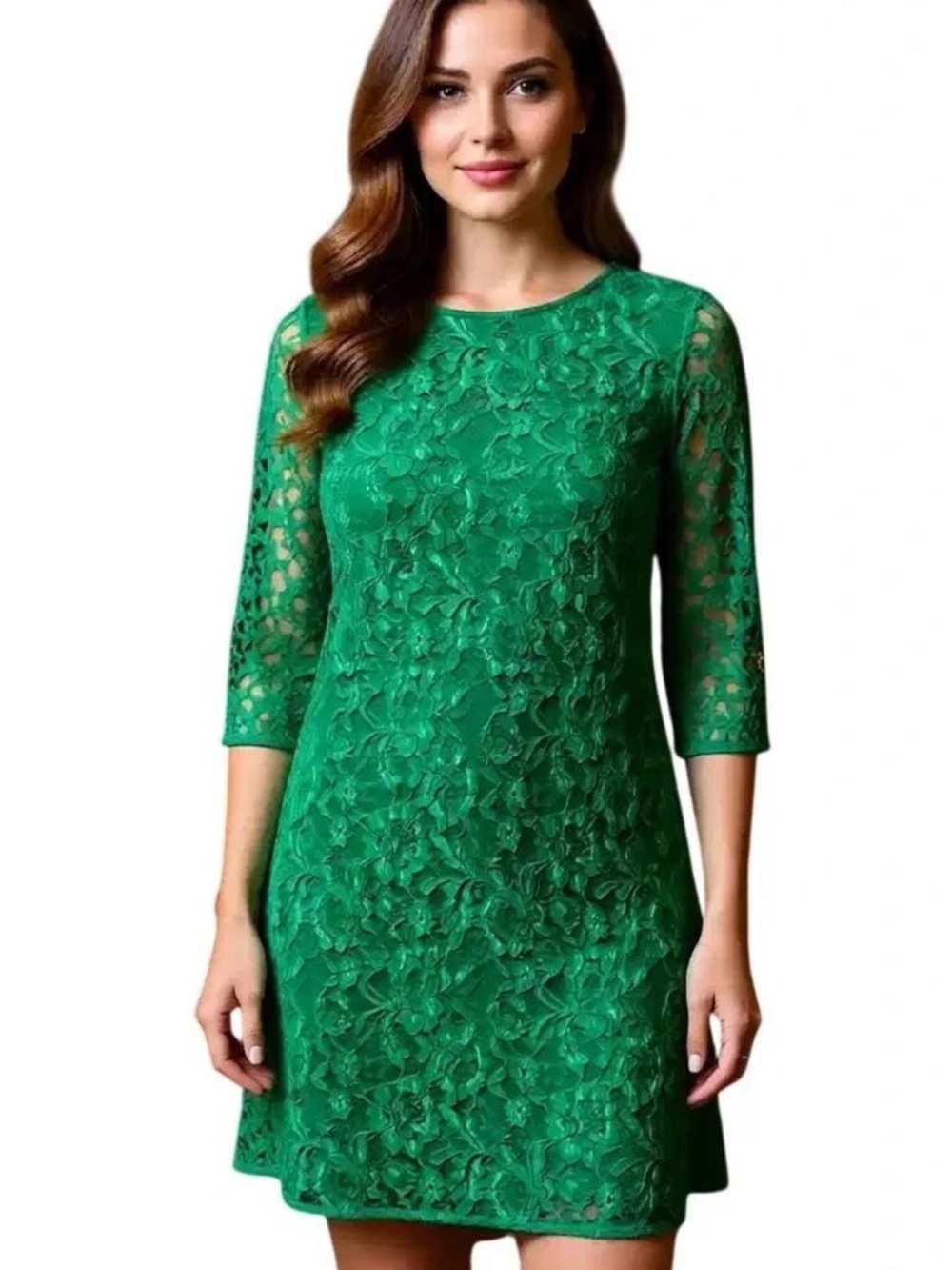Caroline Rose 3/4 Sleeves Floral Lace Dress